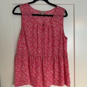 Silk Material Top, Banana Republic, Pink and White, Sleevless, Large Size